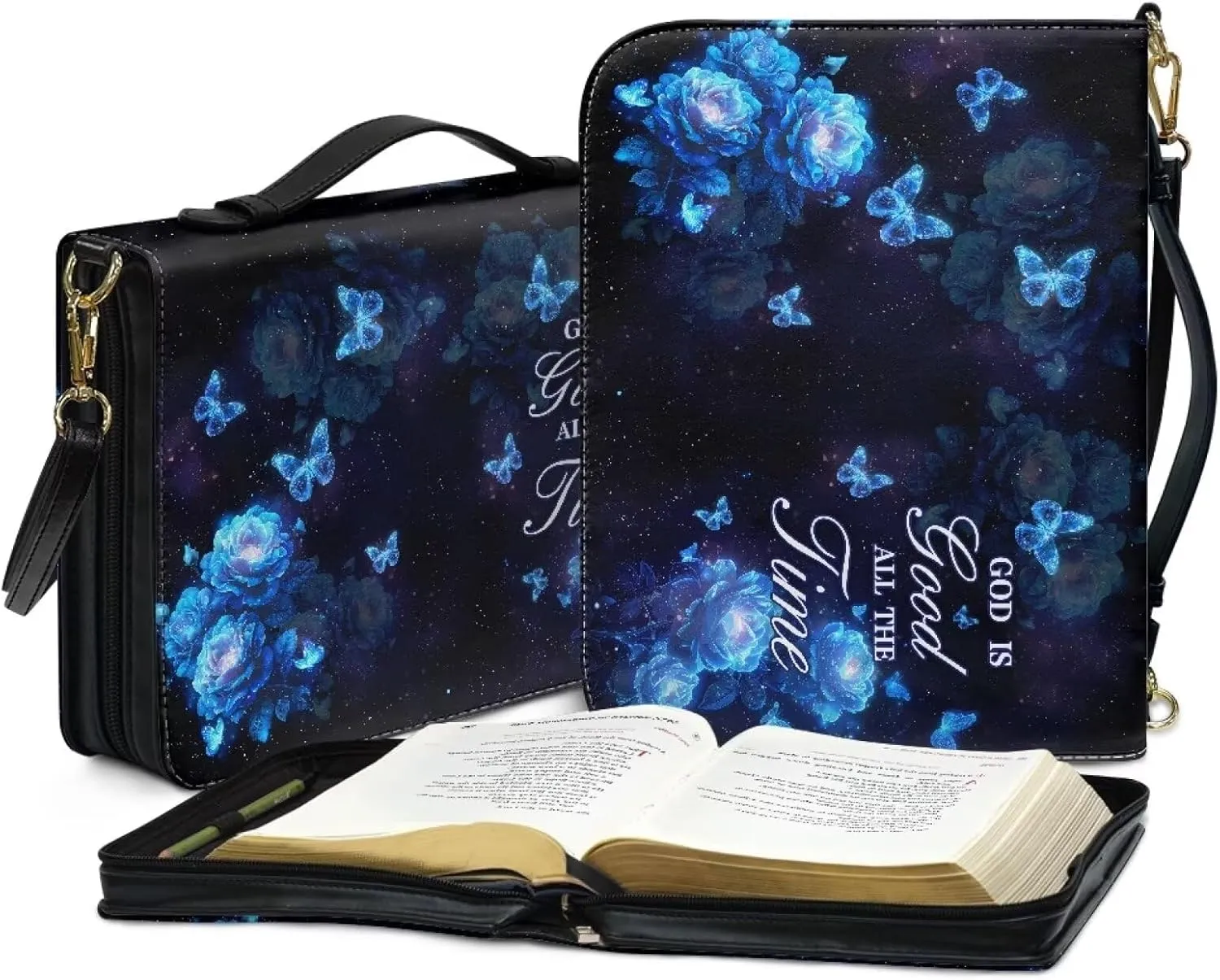 Large Bible Cover Case with Shoulder Strap, Leather Bible Case Church Bag, Portable Bible Tote Bag Gift for Christian