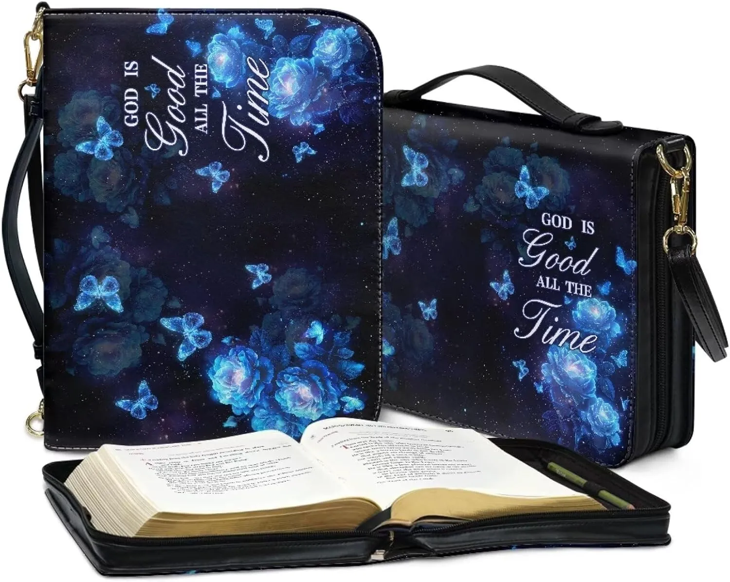 Large Bible Cover Case with Shoulder Strap, Leather Bible Case Church Bag, Portable Bible Tote Bag Gift for Christian
