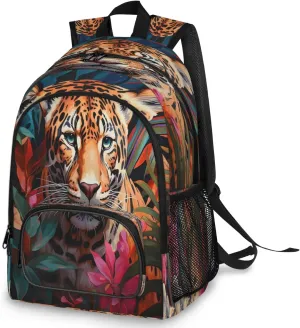 Large Capacity Backpack for Women, Tiger Travel Backpack Carry On Backpack Waterproof Backpack Flowering Shrubs Book Bags With Chest Strap Weekender Business Hiking Bag for Women Men