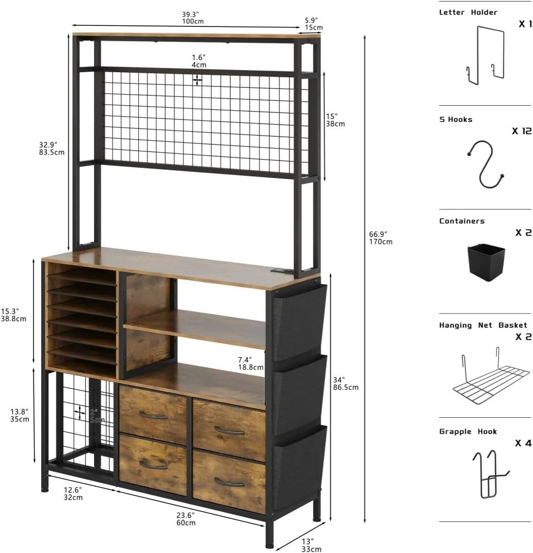 Large Craft Organization and Storage Cabinet Compatible with Cricut Machines, Craft Table with Charging Station Crafting Desk with Tools Accessories Organizer with Vinyl Holder (Rustic Brown)