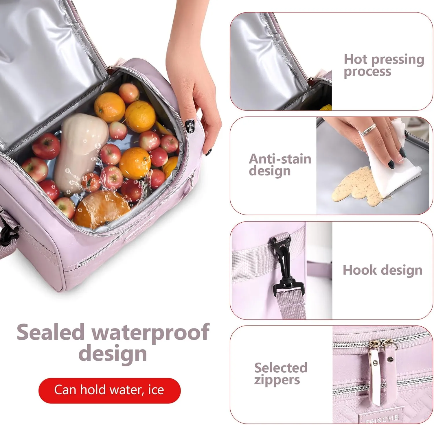 Large Lunch Bag Reusable, 8.5L Insulated Lunch Box with Adjustable Shoulder Strap, Soft Cooler Bag Leak-proof Insulation, Women's Insulated Lunch Bag for Work, Picnic, Travel (Purple)