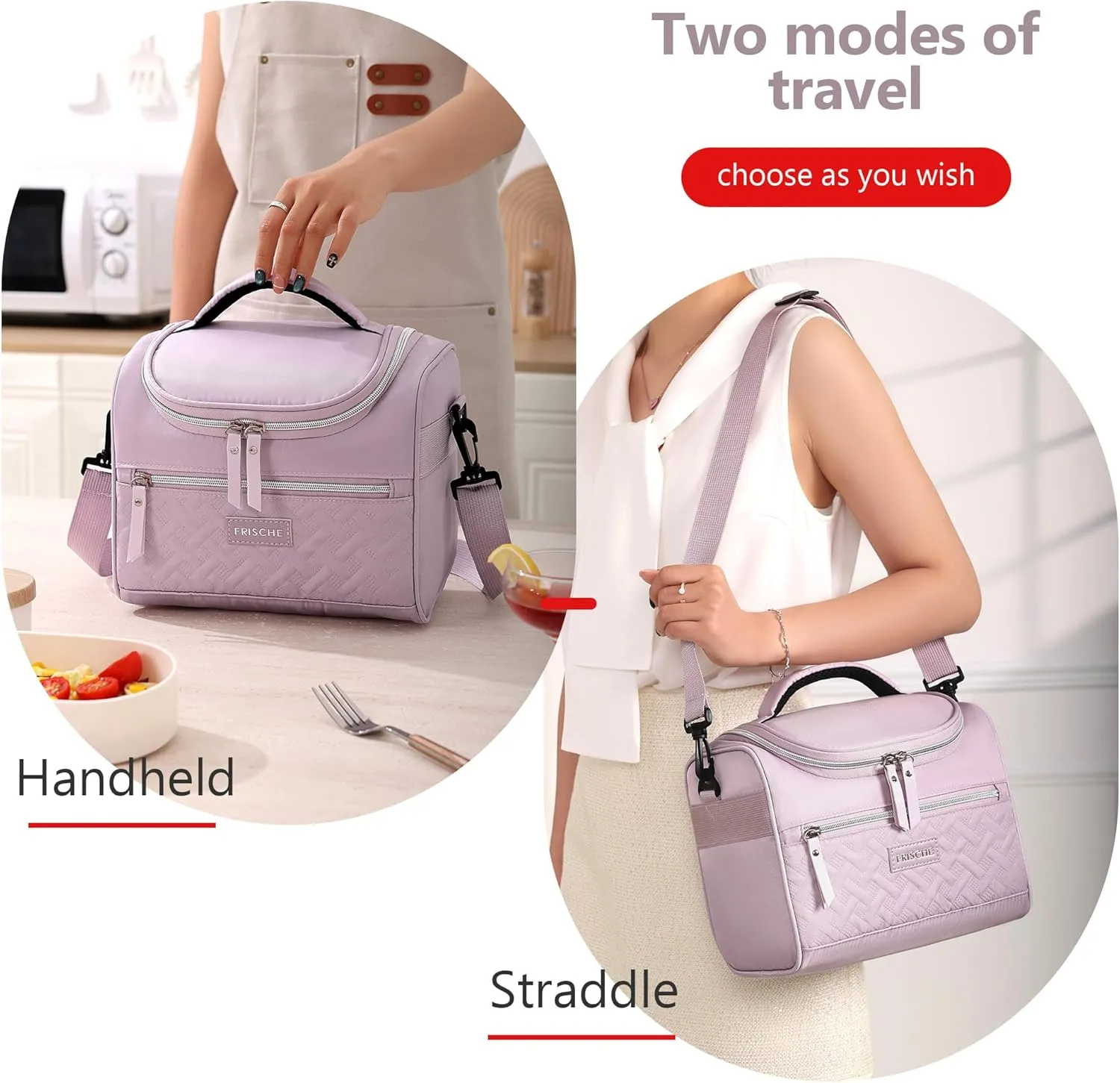 Large Lunch Bag Reusable, 8.5L Insulated Lunch Box with Adjustable Shoulder Strap, Soft Cooler Bag Leak-proof Insulation, Women's Insulated Lunch Bag for Work, Picnic, Travel (Purple)