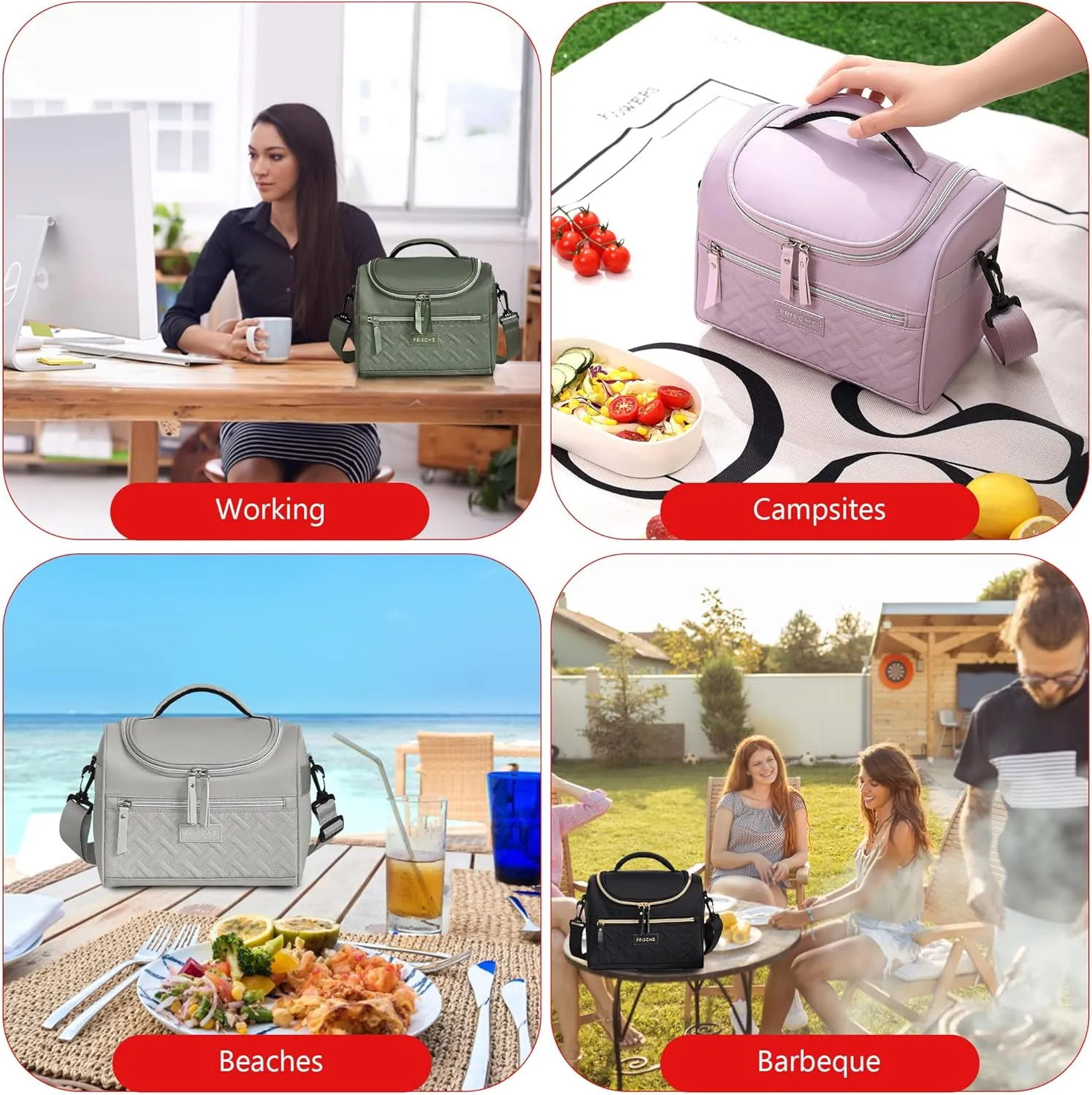 Large Lunch Bag Reusable, 8.5L Insulated Lunch Box with Adjustable Shoulder Strap, Soft Cooler Bag Leak-proof Insulation, Women's Insulated Lunch Bag for Work, Picnic, Travel (Purple)