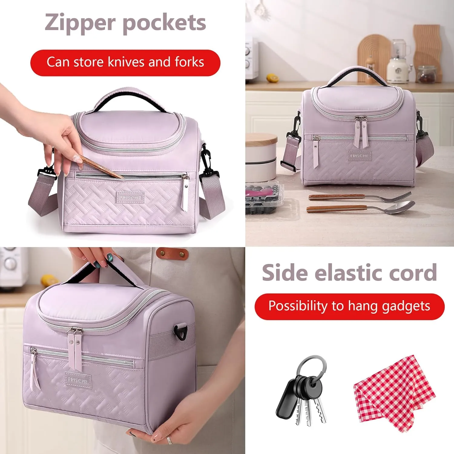 Large Lunch Bag Reusable, 8.5L Insulated Lunch Box with Adjustable Shoulder Strap, Soft Cooler Bag Leak-proof Insulation, Women's Insulated Lunch Bag for Work, Picnic, Travel (Purple)