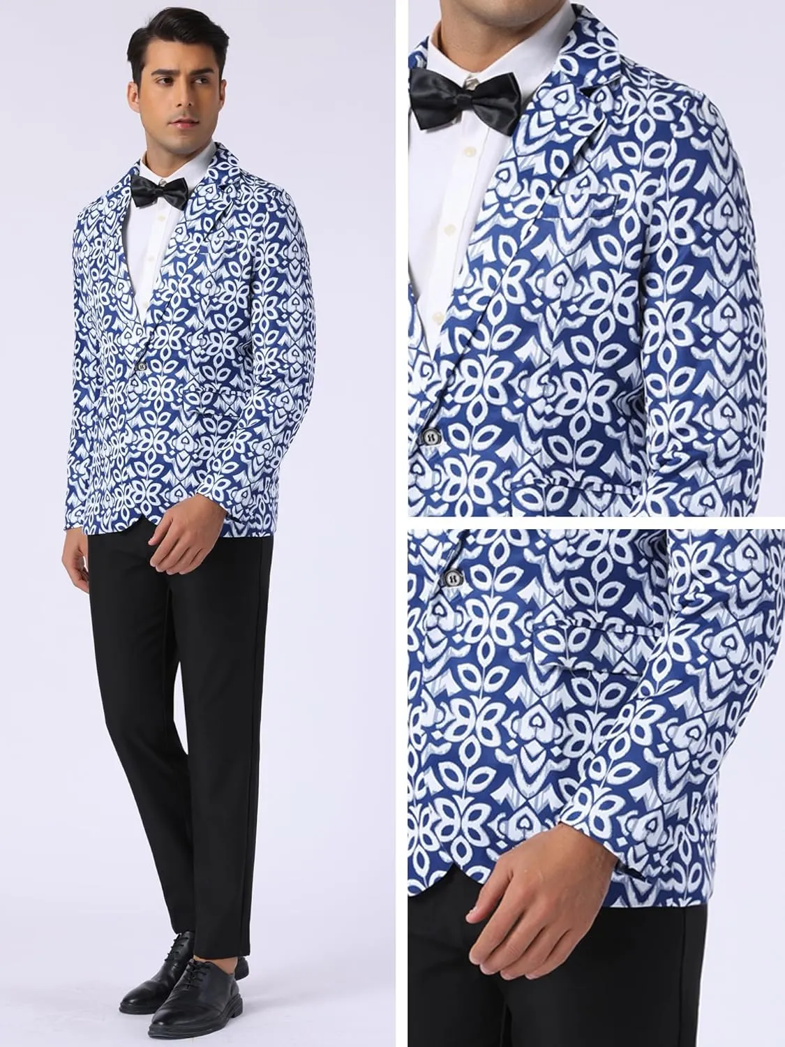 Lars Amadeus Paisley Blazer for Men's Retro Flower Printed Notch Lapel Floral Sports Coat