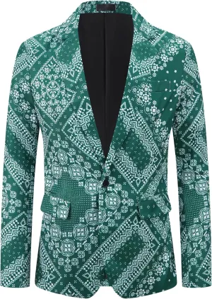 Lars Amadeus Paisley Blazer for Men's Retro Flower Printed Notch Lapel Floral Sports Coat