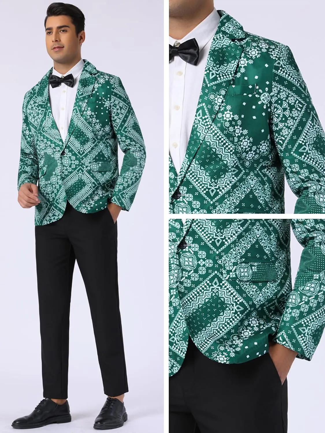 Lars Amadeus Paisley Blazer for Men's Retro Flower Printed Notch Lapel Floral Sports Coat