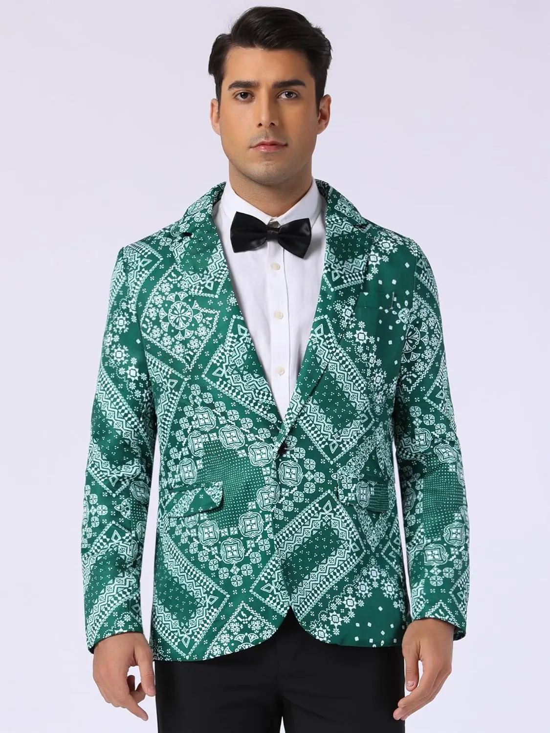 Lars Amadeus Paisley Blazer for Men's Retro Flower Printed Notch Lapel Floral Sports Coat
