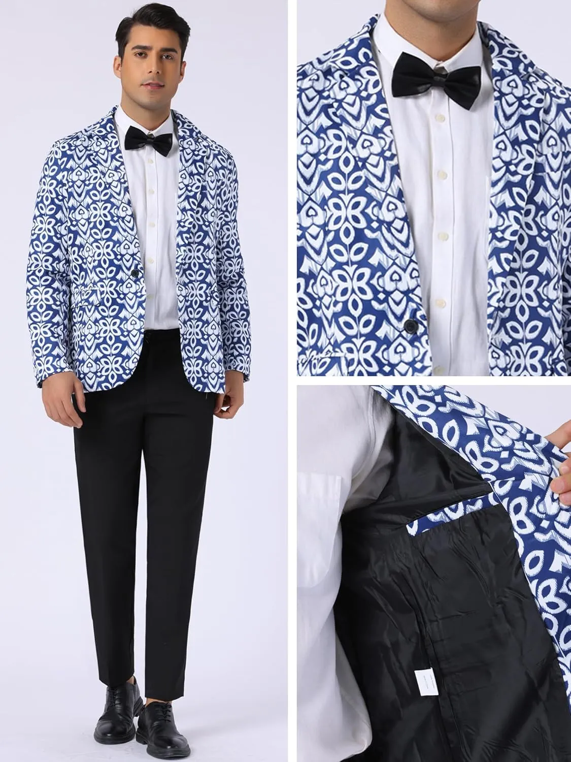 Lars Amadeus Paisley Blazer for Men's Retro Flower Printed Notch Lapel Floral Sports Coat