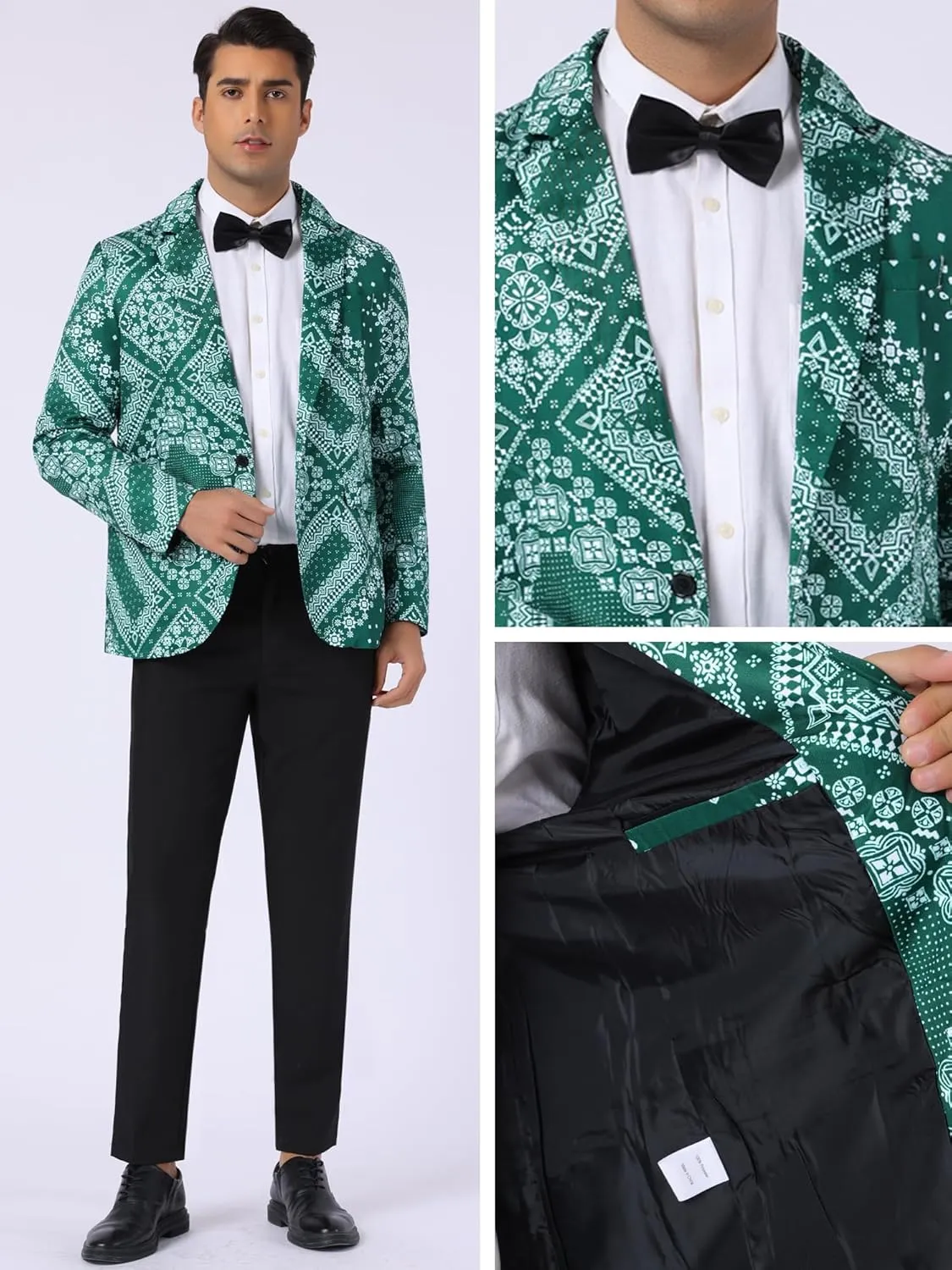 Lars Amadeus Paisley Blazer for Men's Retro Flower Printed Notch Lapel Floral Sports Coat