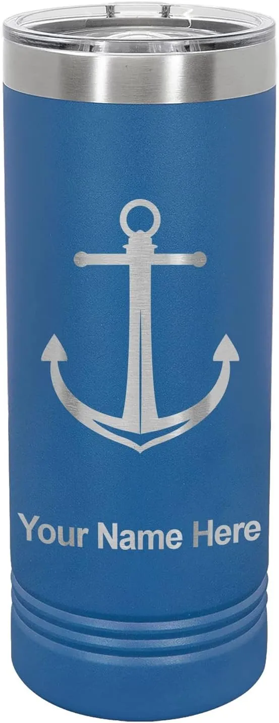 LaserGram 22oz Vacuum Insulated Skinny Tumbler, Boat Anchor, Personalized Engraving Included (Dark Blue)