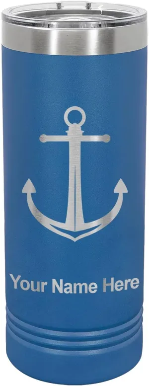 LaserGram 22oz Vacuum Insulated Skinny Tumbler, Boat Anchor, Personalized Engraving Included (Dark Blue)