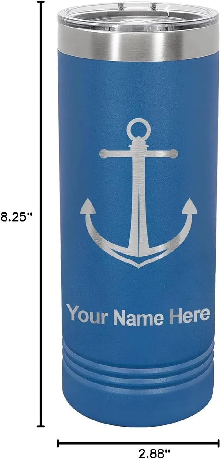 LaserGram 22oz Vacuum Insulated Skinny Tumbler, Boat Anchor, Personalized Engraving Included (Dark Blue)