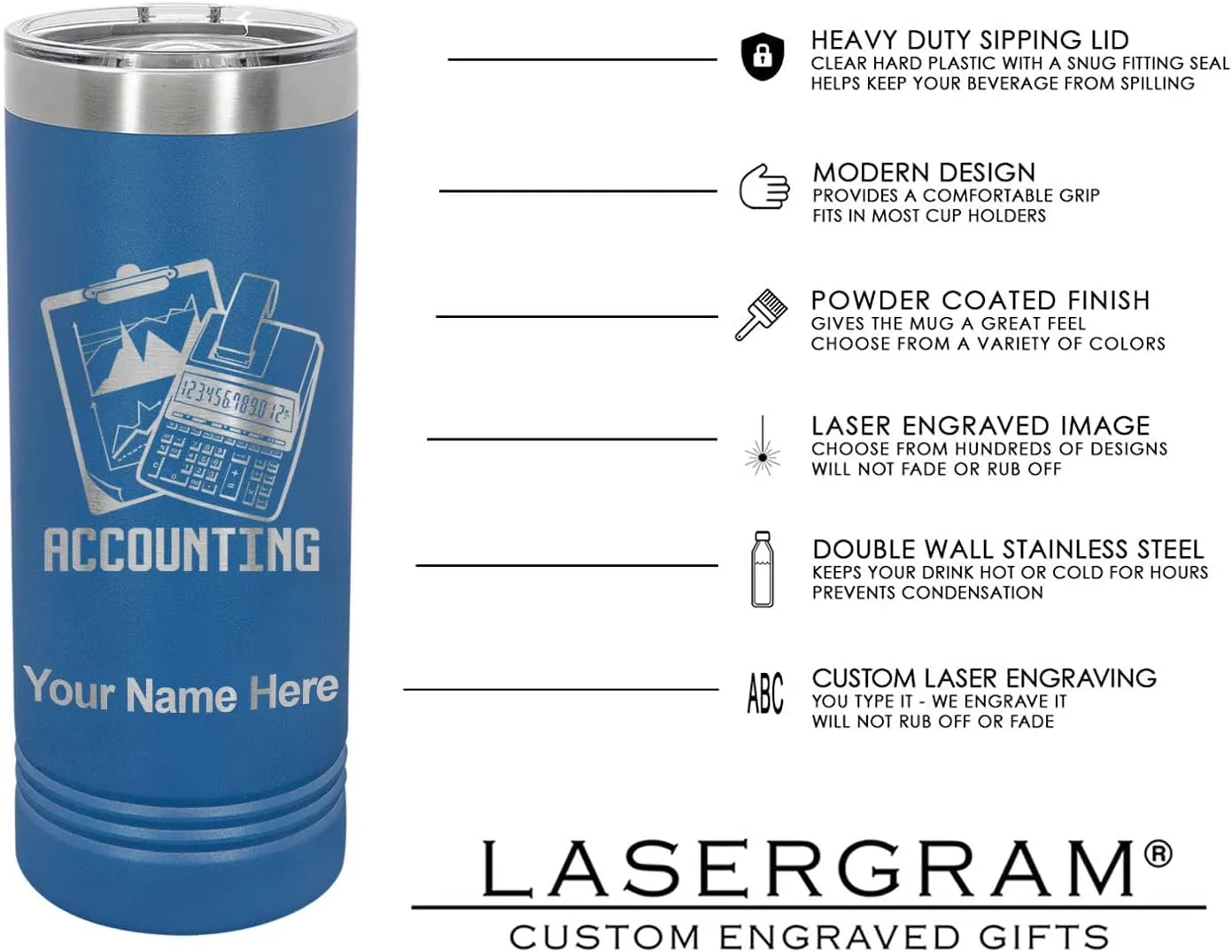 LaserGram 22oz Vacuum Insulated Skinny Tumbler, Boat Anchor, Personalized Engraving Included (Dark Blue)
