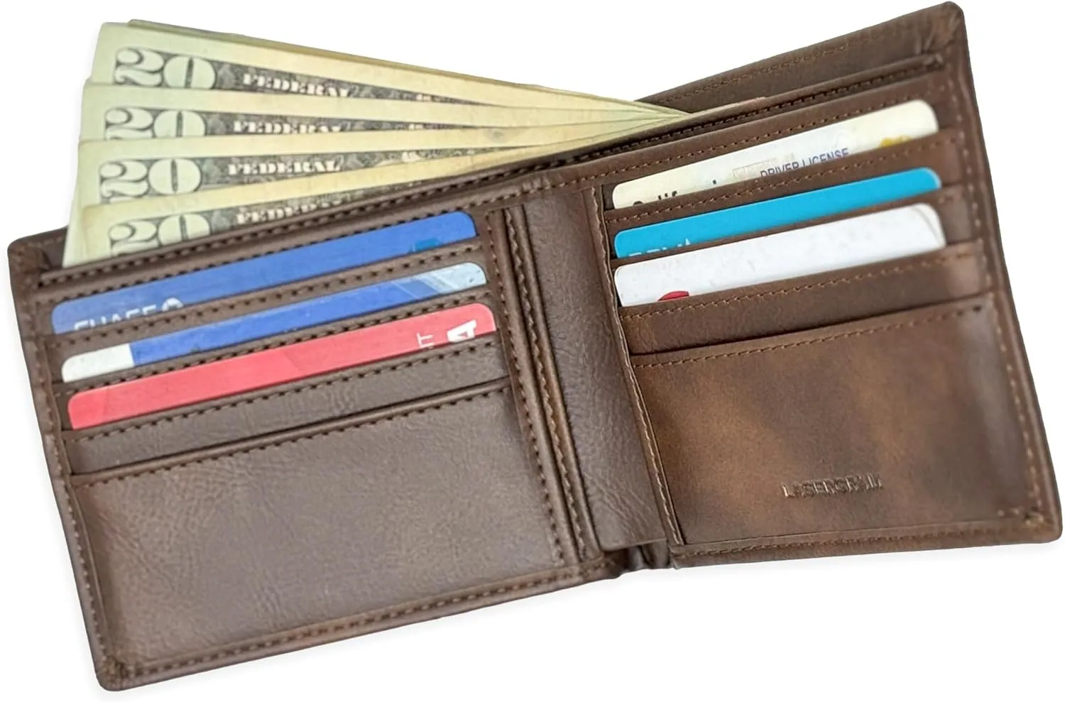 LaserGram Faux Leather Bi-Fold Wallet, Old Farm Tractor, Personalized Engraving Included (Rustic with Gold)