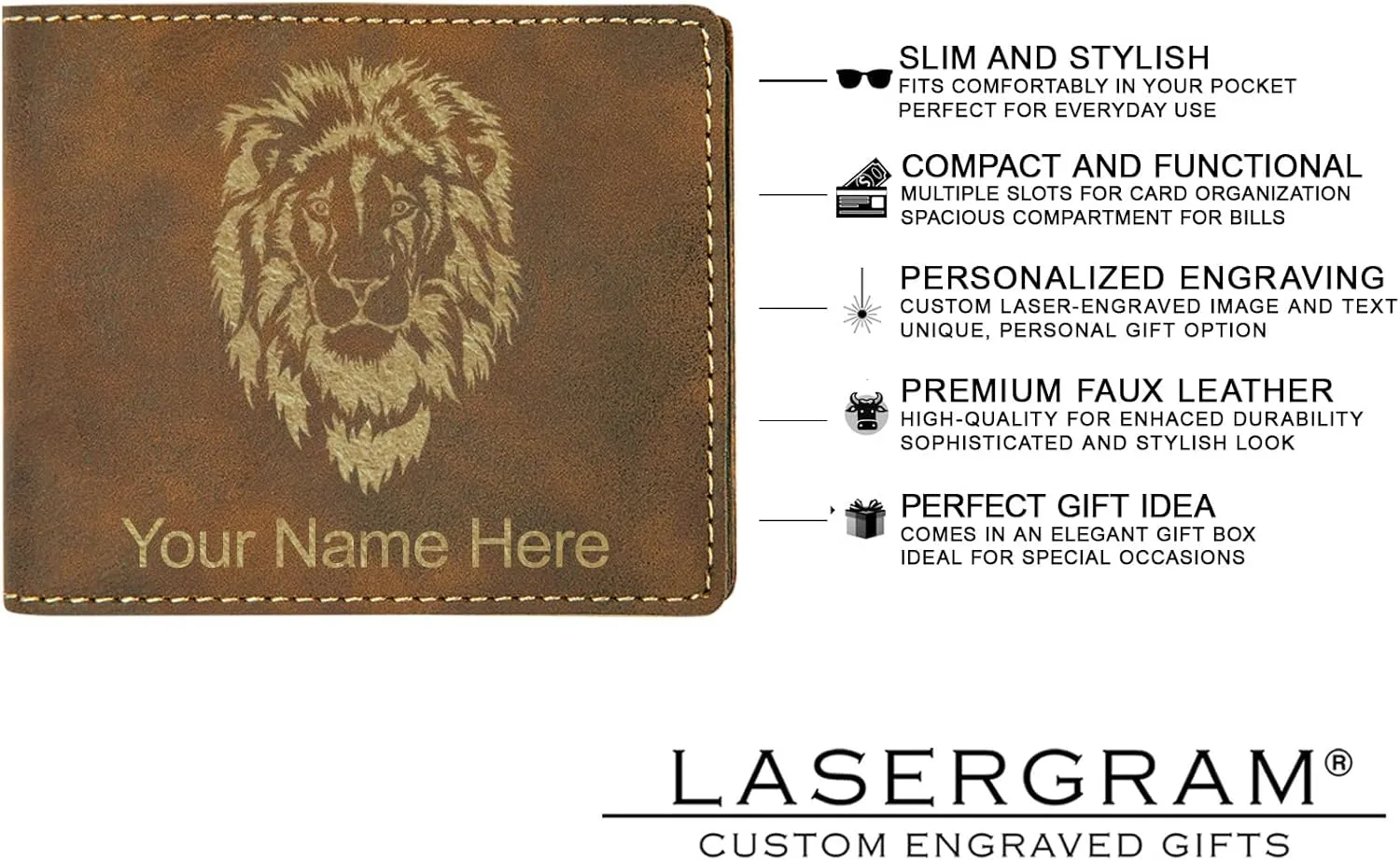 LaserGram Faux Leather Bi-Fold Wallet, Old Farm Tractor, Personalized Engraving Included (Rustic with Gold)