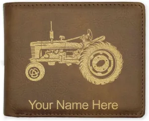 LaserGram Faux Leather Bi-Fold Wallet, Old Farm Tractor, Personalized Engraving Included (Rustic with Gold)