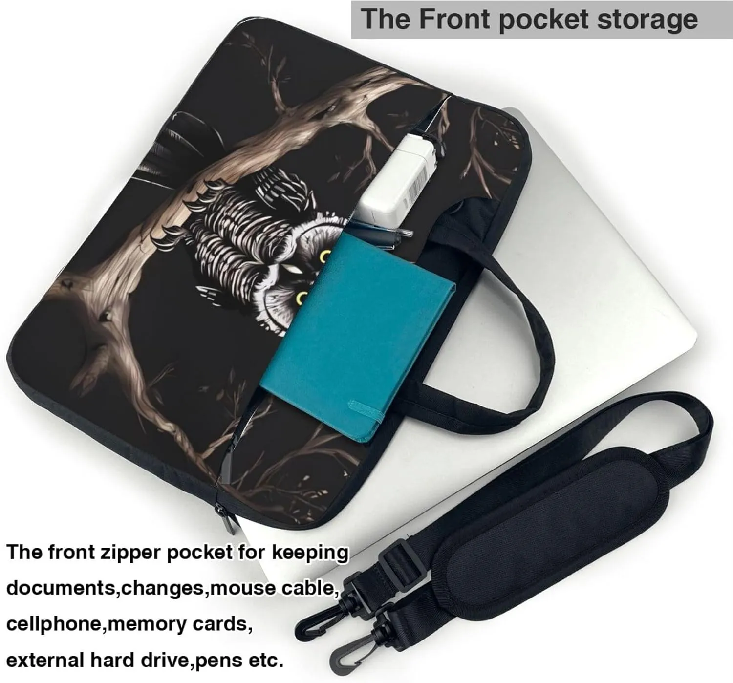 Late Night Owl Laptop Shoulder Bag Portable Laptop Bag Laptop Case Crossbody Briefcase w/Strap Handle