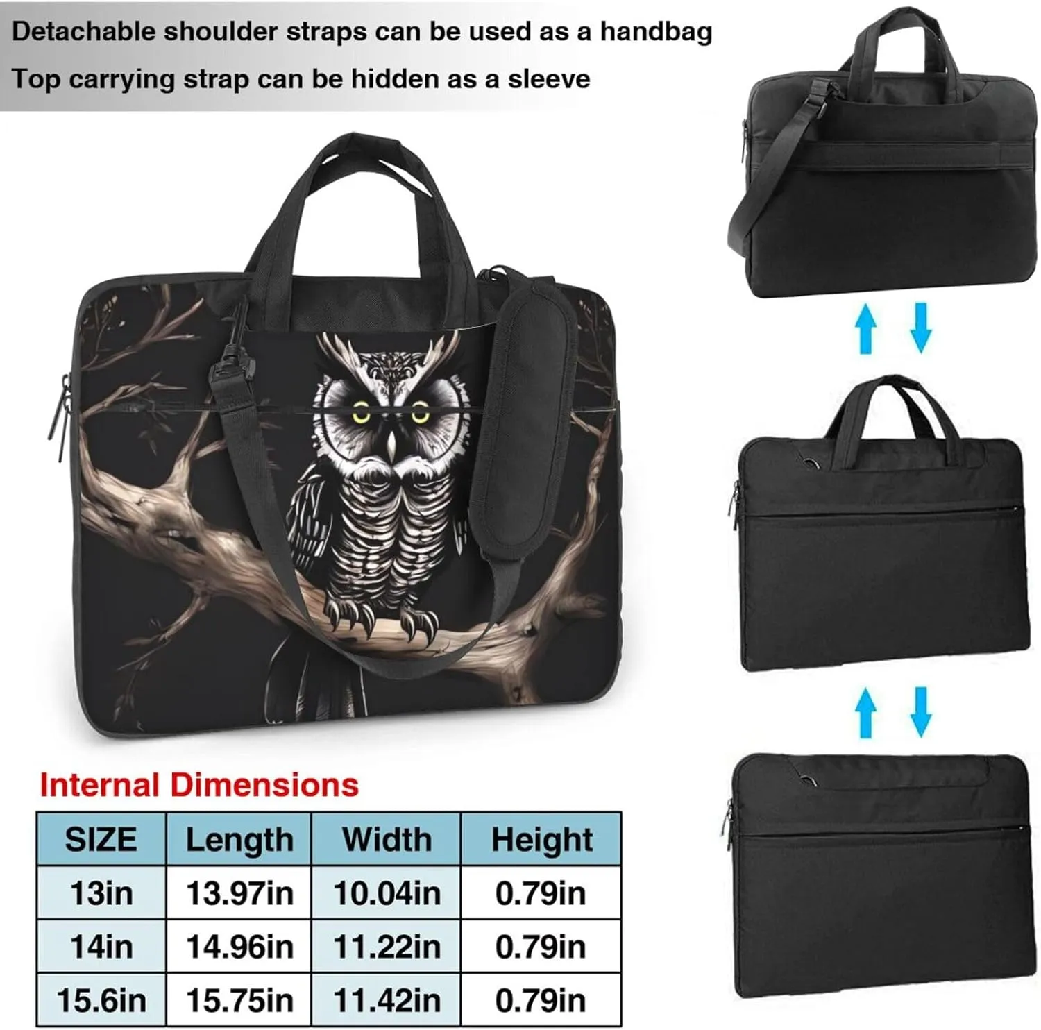 Late Night Owl Laptop Shoulder Bag Portable Laptop Bag Laptop Case Crossbody Briefcase w/Strap Handle