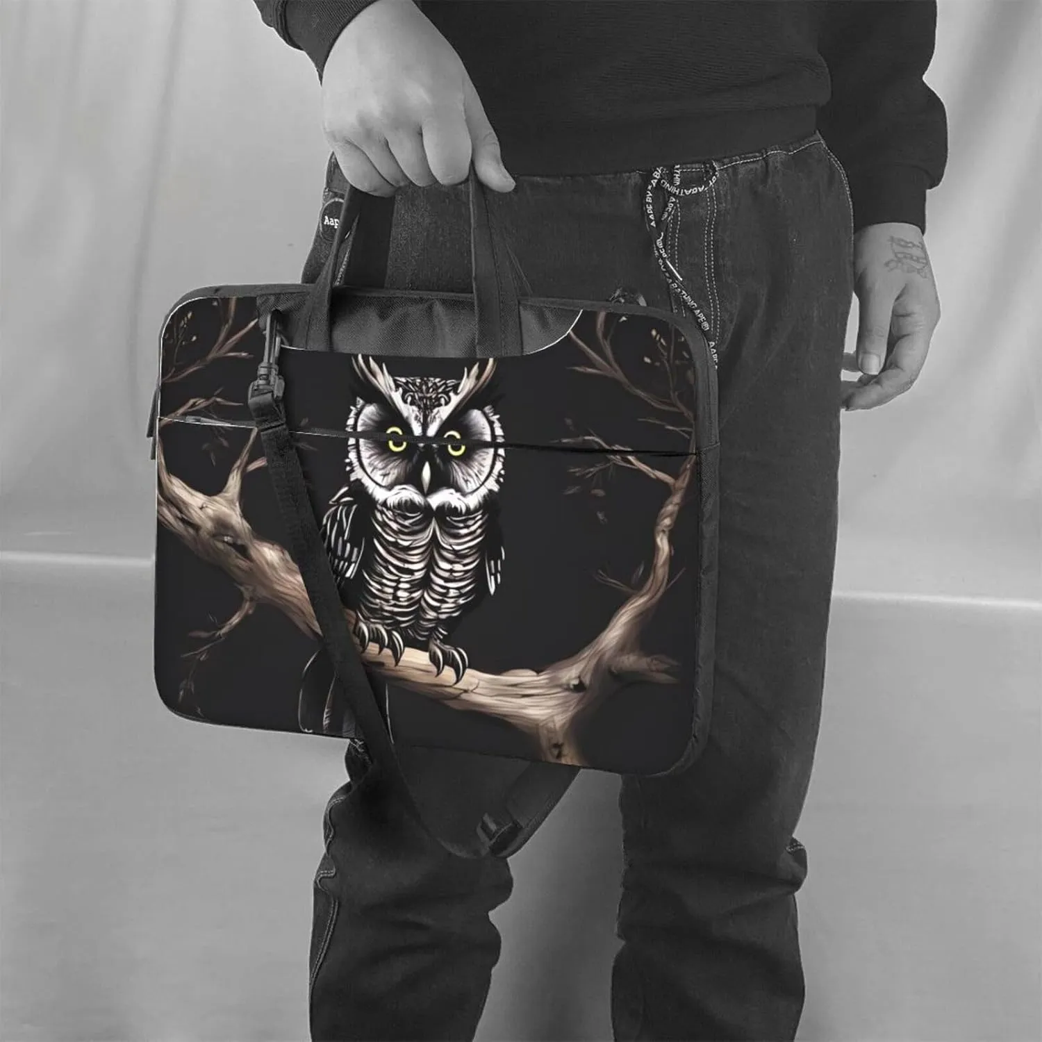 Late Night Owl Laptop Shoulder Bag Portable Laptop Bag Laptop Case Crossbody Briefcase w/Strap Handle