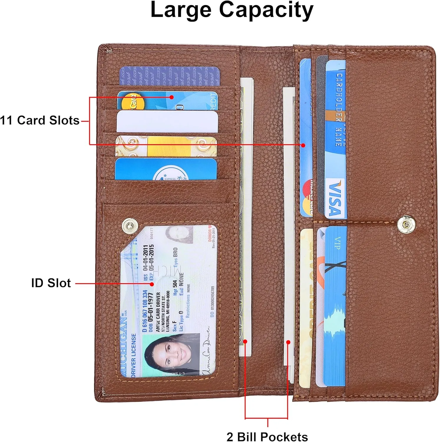 Lavemi Ultra Slim Thin Leather Women Wallet RFID Blocking Credit Card Holder Bifold Long Ladies Billfold