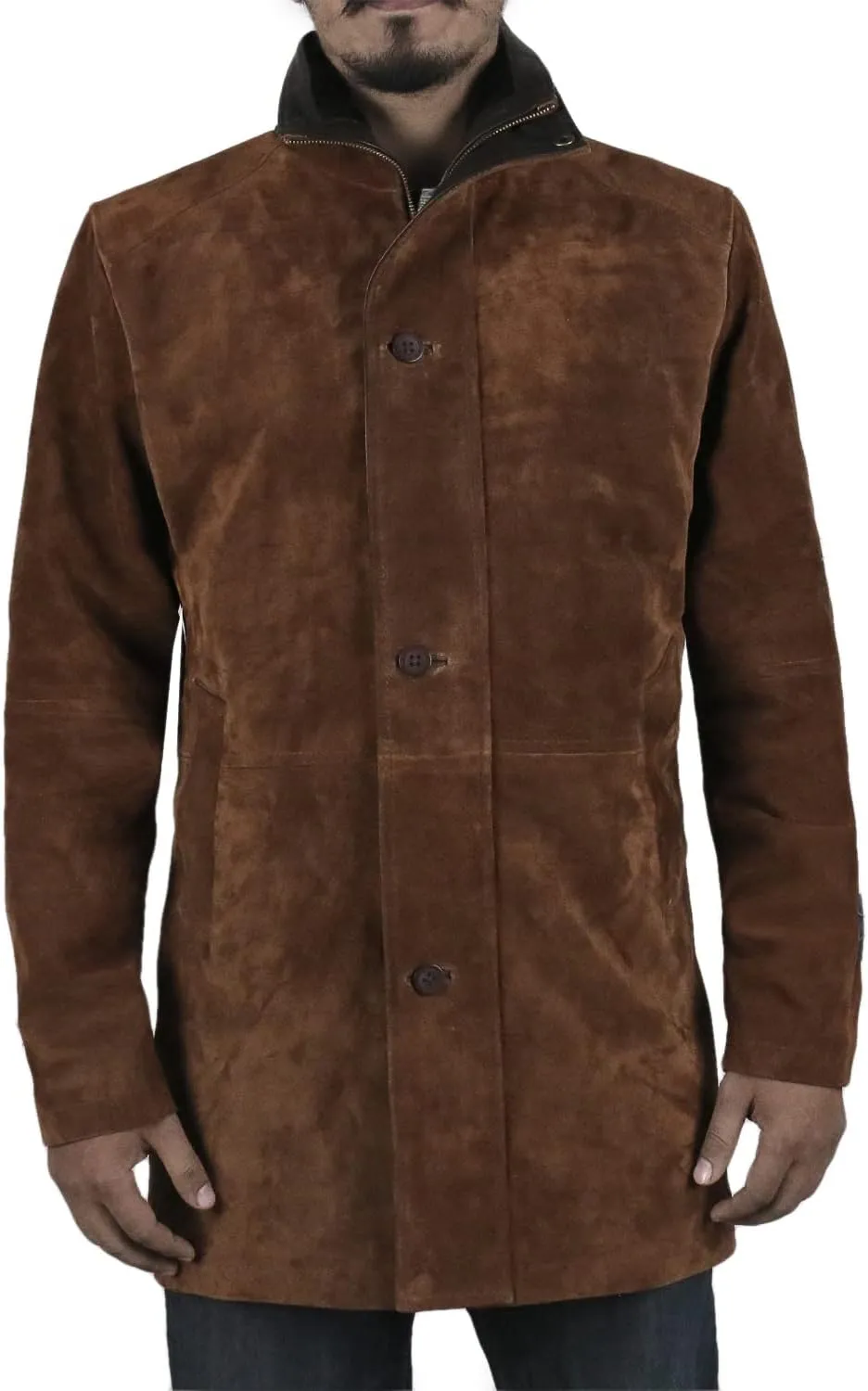 Laverapelle Men's Genuine Cow Suede Leather Coat (Brown, Officer Coat) - 1502774