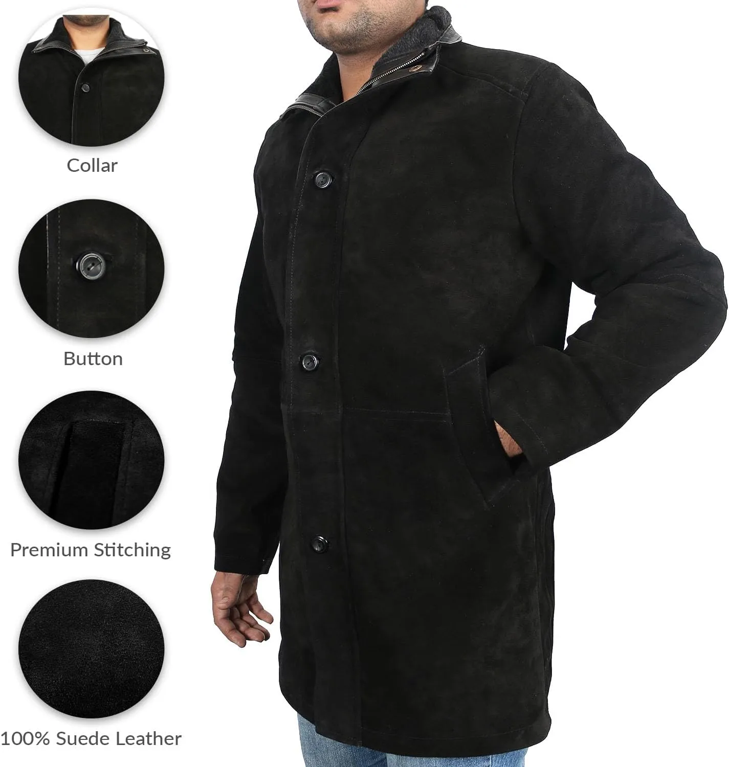 Laverapelle Men's Genuine Cow Suede Leather Coat (Brown, Officer Coat) - 1502774