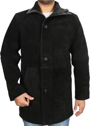 Laverapelle Men's Genuine Cow Suede Leather Coat (Brown, Officer Coat) - 1502774