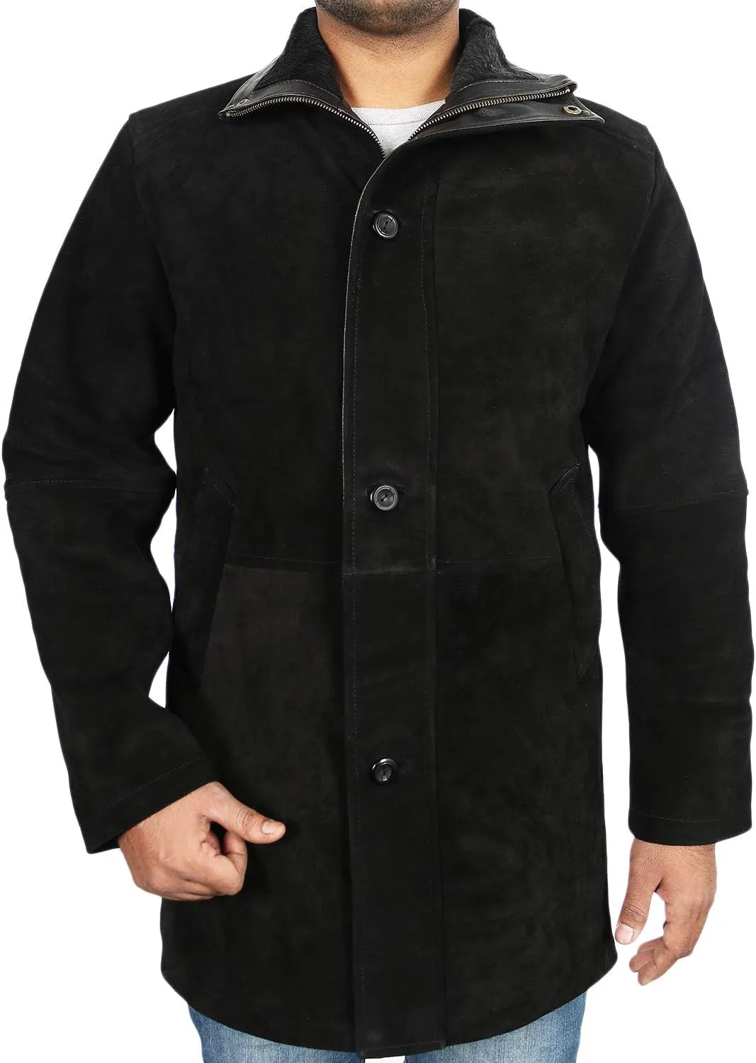 Laverapelle Men's Genuine Cow Suede Leather Coat (Brown, Officer Coat) - 1502774