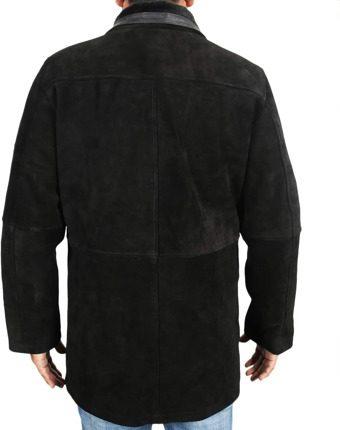 Laverapelle Men's Genuine Cow Suede Leather Coat (Brown, Officer Coat) - 1502774