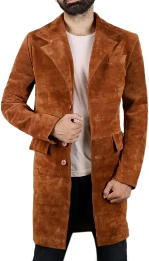 Laverapelle Men's Genuine Cow Suede Leather Long Coat (Black, Over Coat) - 1502302