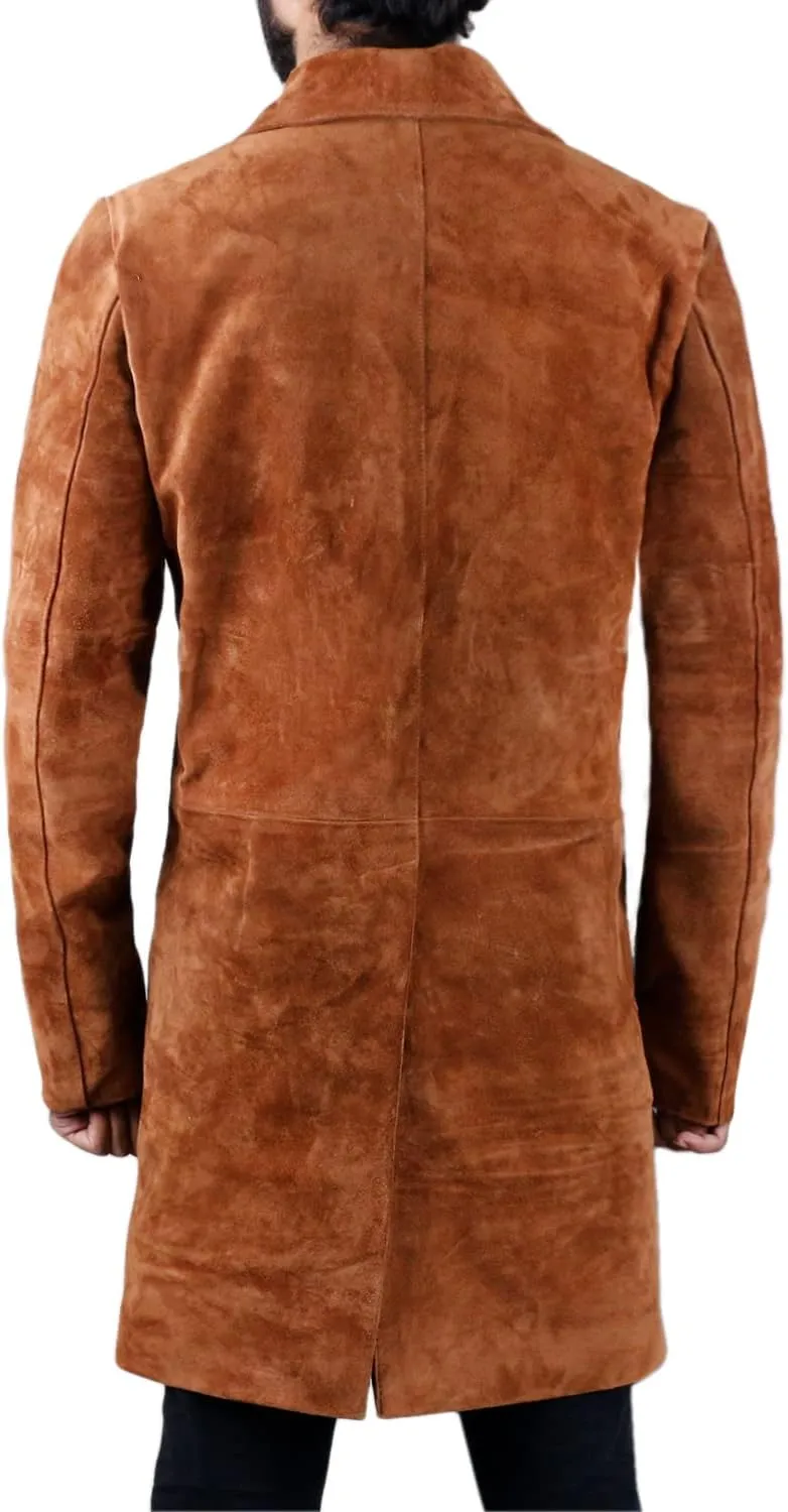 Laverapelle Men's Genuine Cow Suede Leather Long Coat (Black, Over Coat) - 1502302