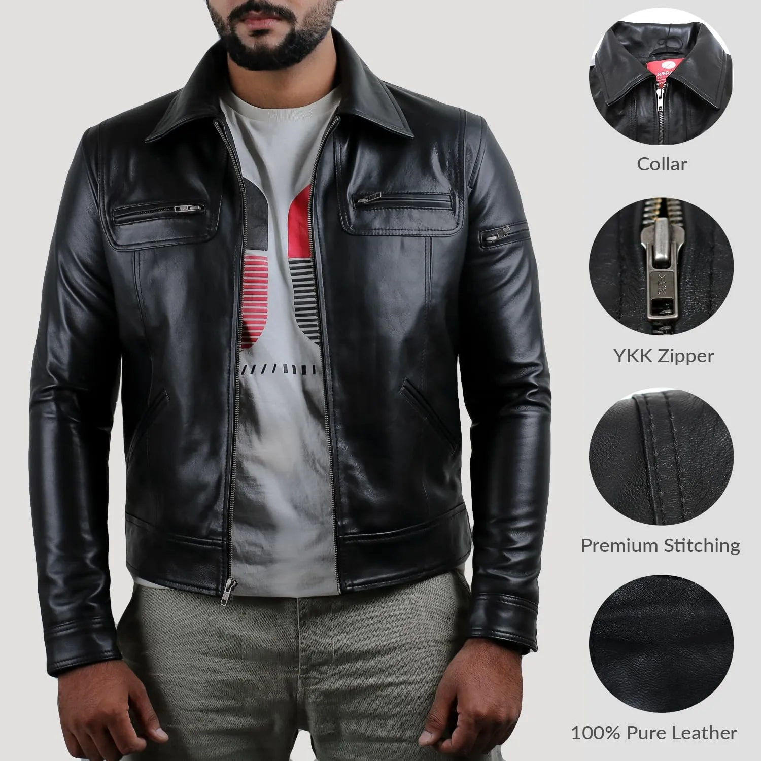 Laverapelle Men's Genuine Lambskin Leather Jacket (Black, Biker Jacket) - 1501200