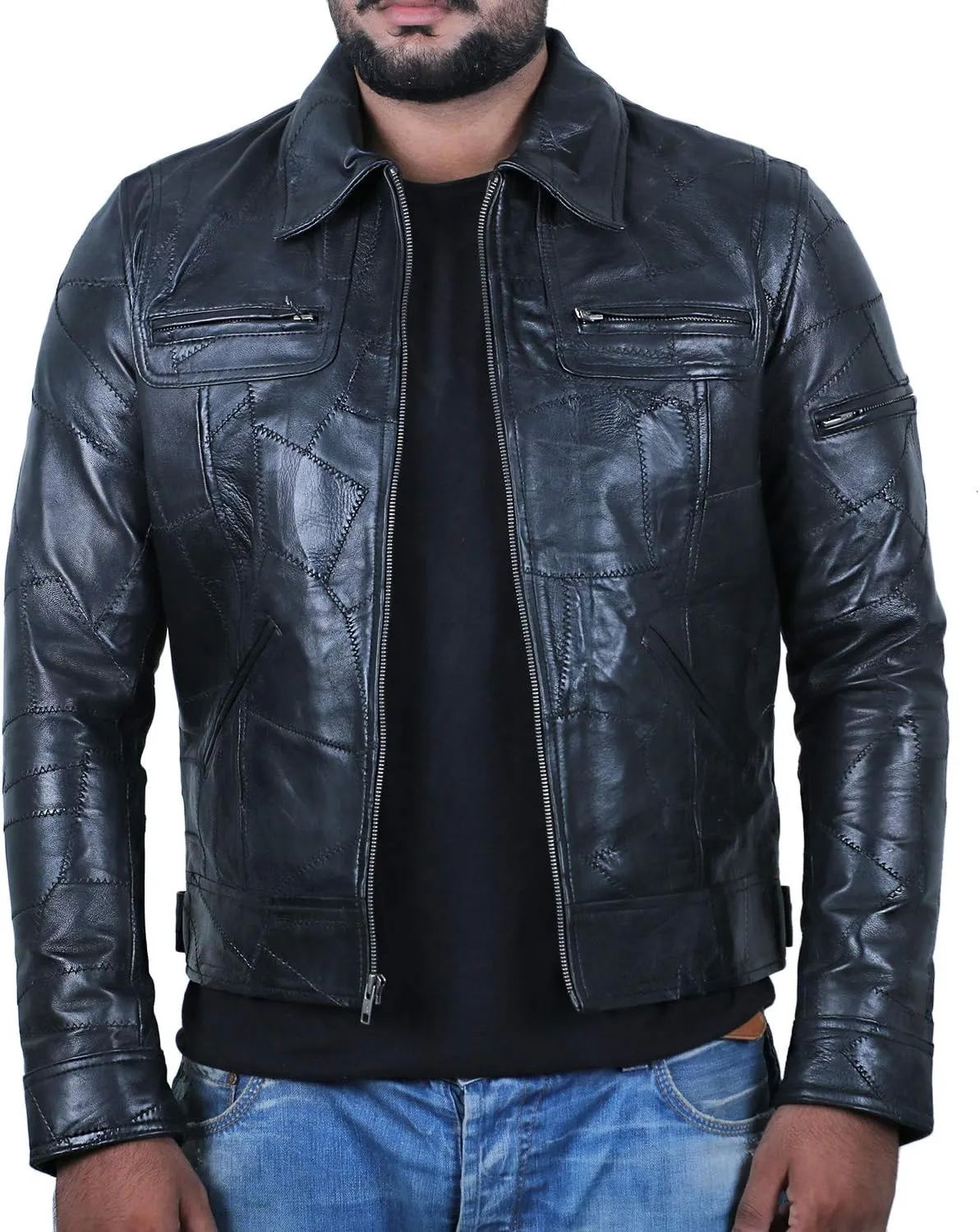 Laverapelle Men's Genuine Lambskin Leather Jacket (Black, Biker Jacket) - 1501200