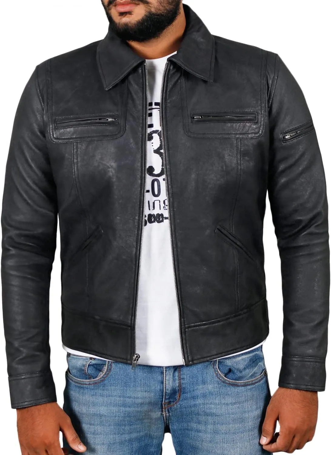 Laverapelle Men's Genuine Lambskin Leather Jacket (Black, Biker Jacket) - 1501200
