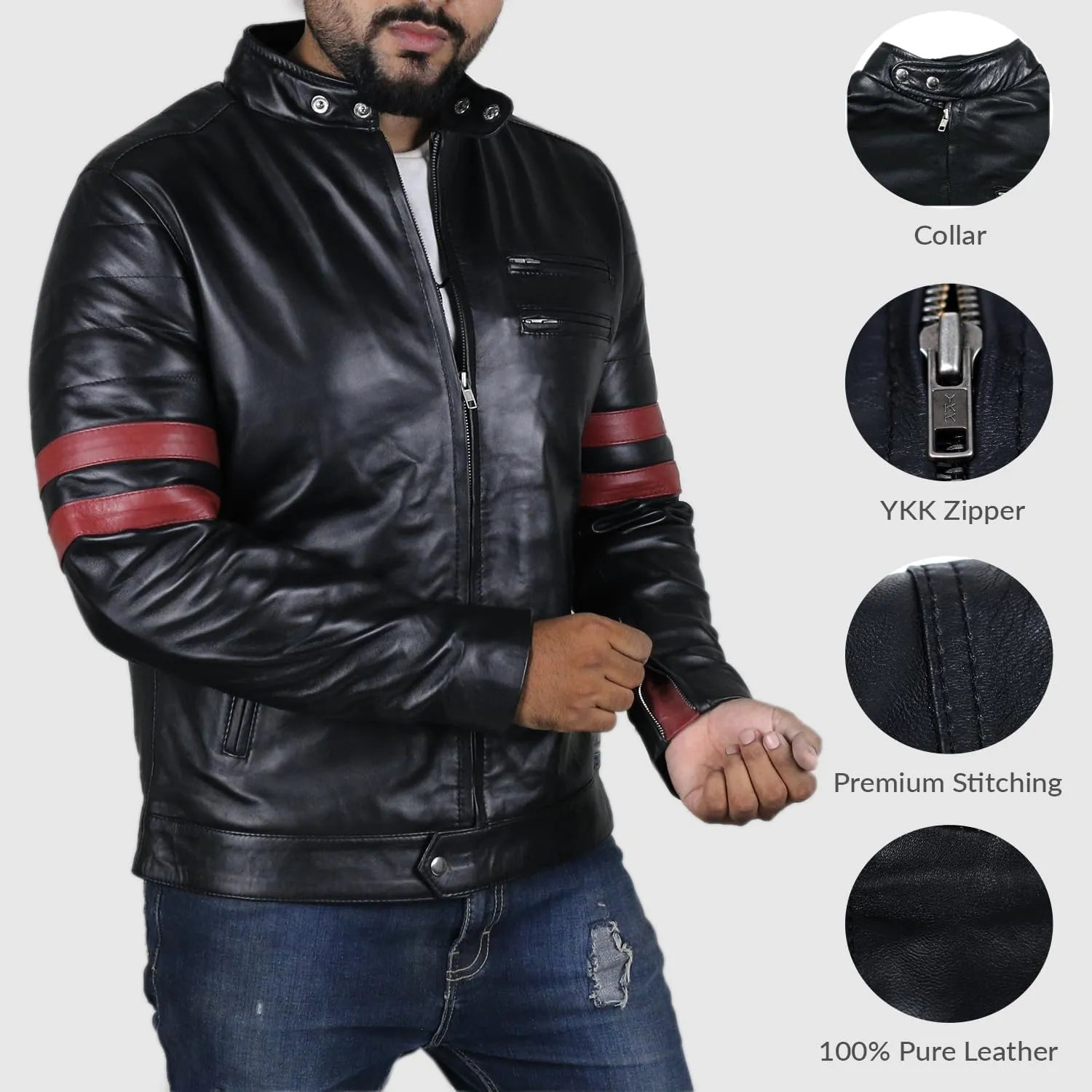 Laverapelle Men's Genuine Lambskin Leather Jacket (Black, Biker Jacket) - 1501535