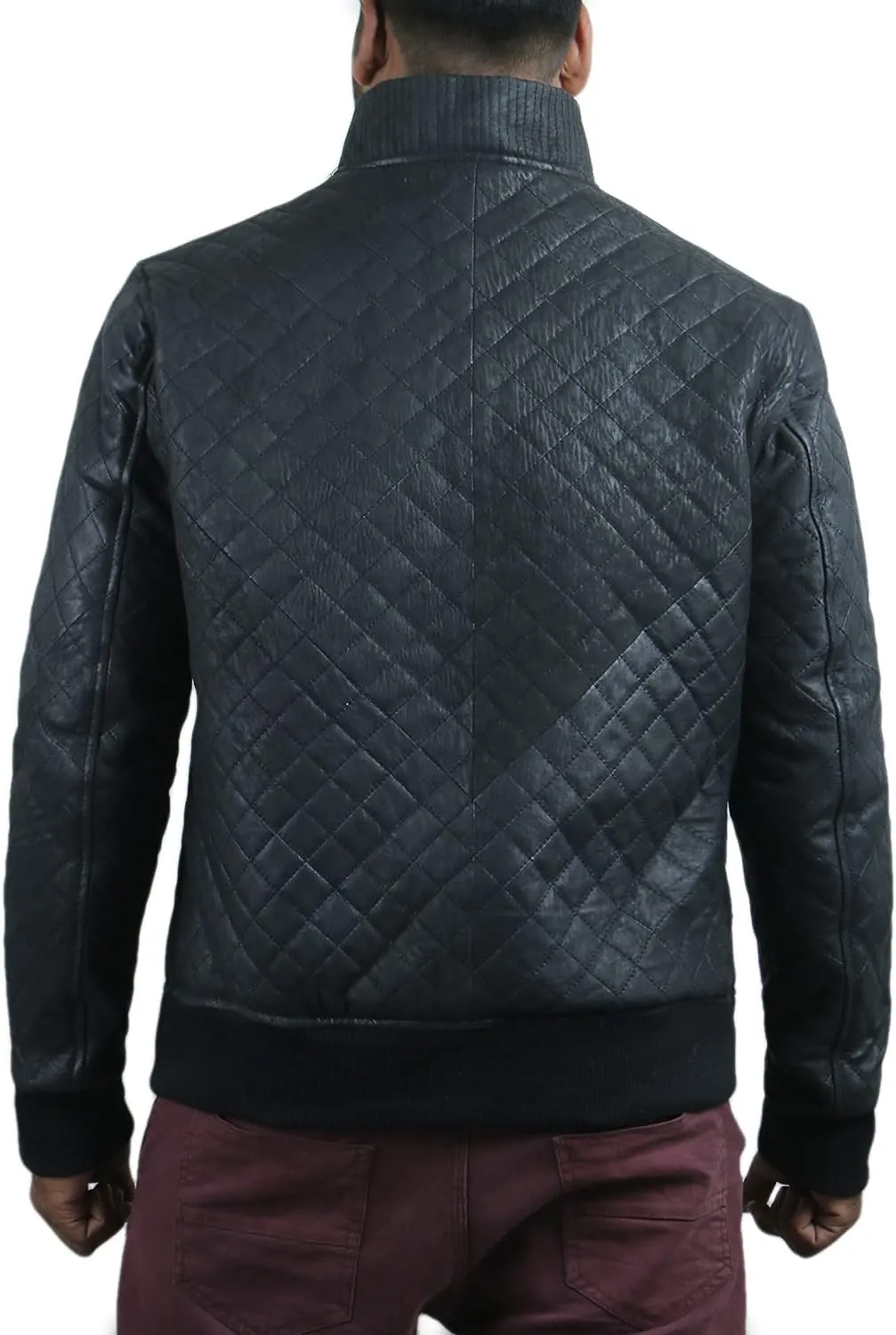 Laverapelle Men's Genuine Lambskin Leather Jacket (Black, Bomber Jacket) - 1801006