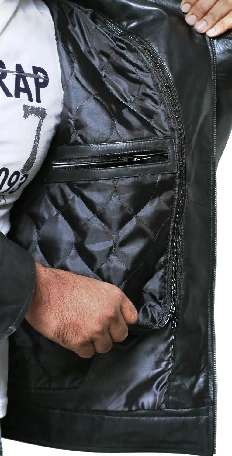 Laverapelle Men's Genuine Lambskin Leather Jacket (Black, Bomber Jacket) - 1801006