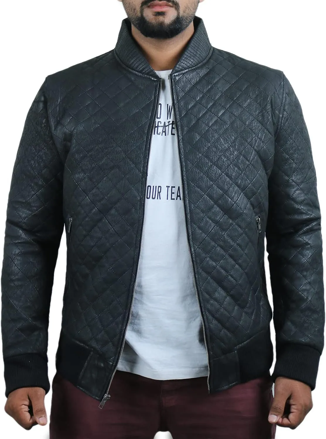Laverapelle Men's Genuine Lambskin Leather Jacket (Black, Bomber Jacket) - 1801006