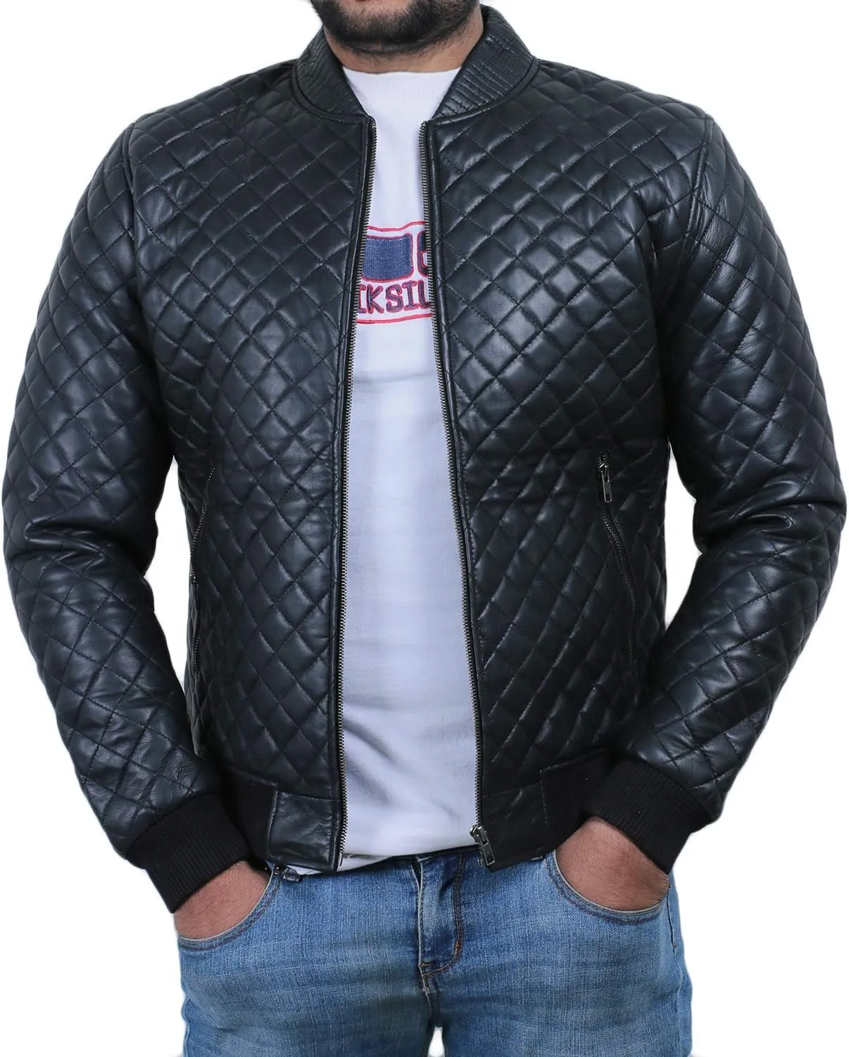 Laverapelle Men's Genuine Lambskin Leather Jacket (Black, Bomber Jacket) - 1801006