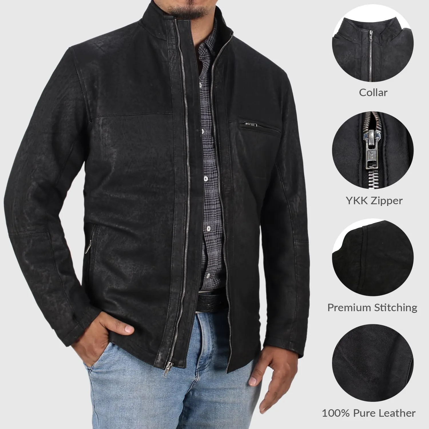 Laverapelle Men's Genuine Lambskin Leather Jacket (Black, Classic Jacket) - 1501135