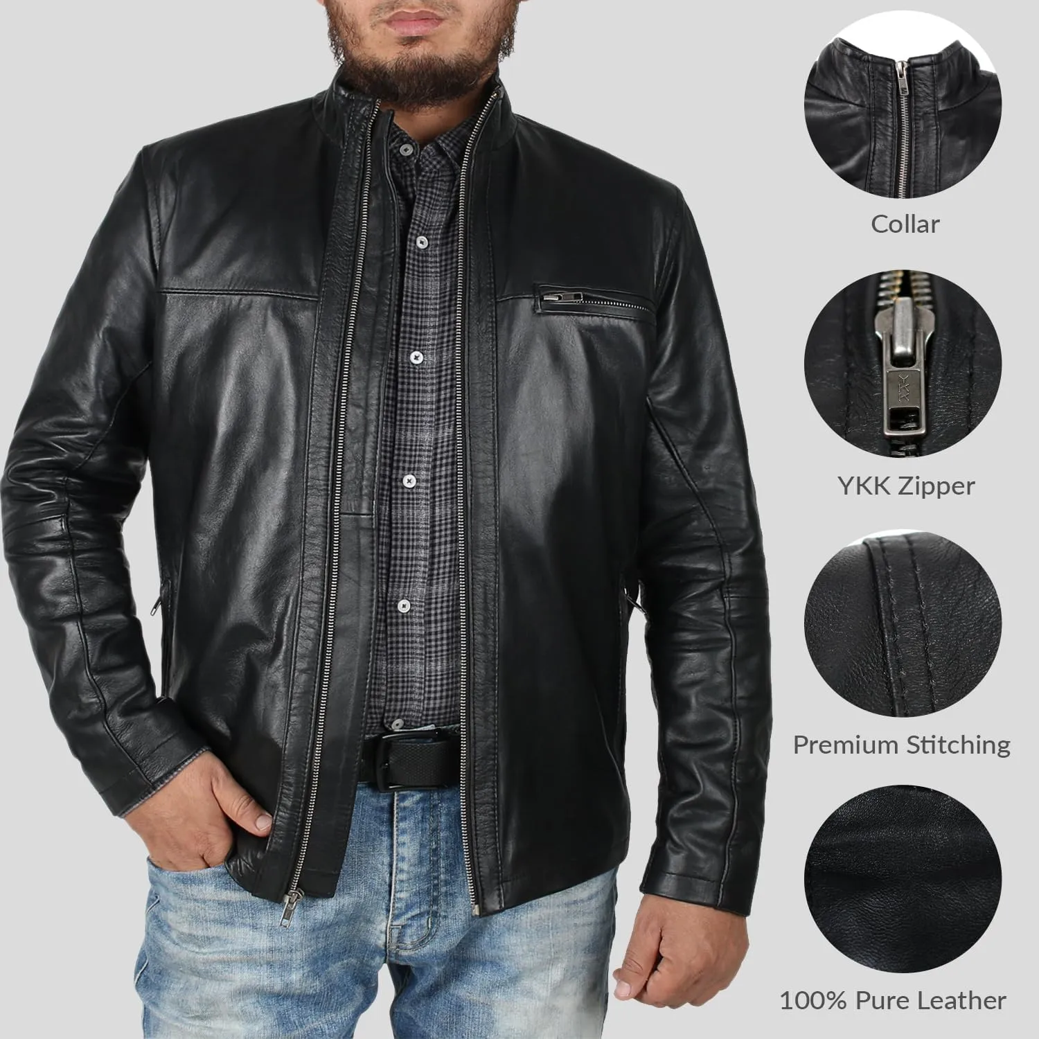 Laverapelle Men's Genuine Lambskin Leather Jacket (Black, Classic Jacket) - 1501135