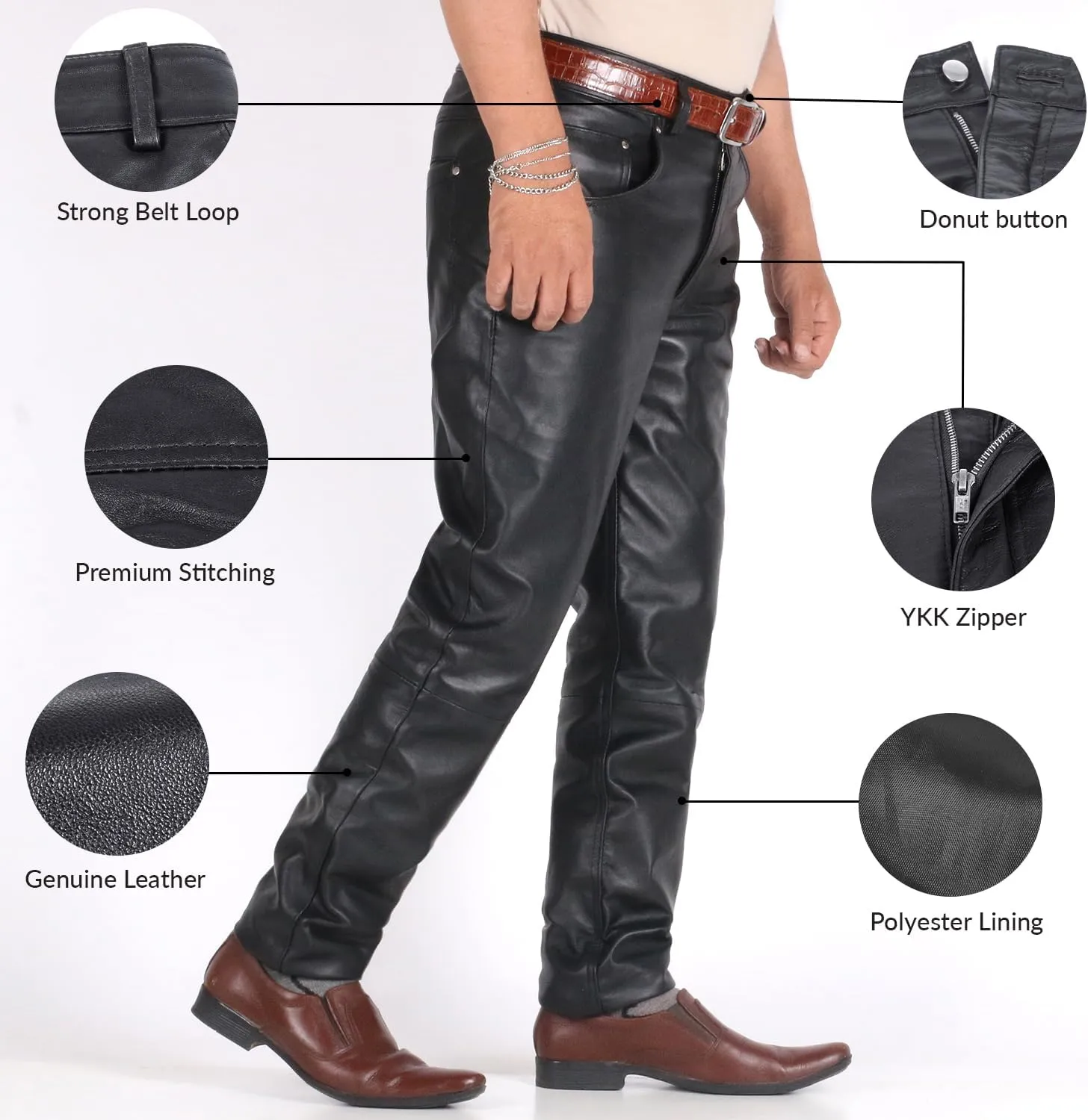 Laverapelle Men's Genuine Lambskin Leather Pants (Black, Leather Jeans) - 1804001