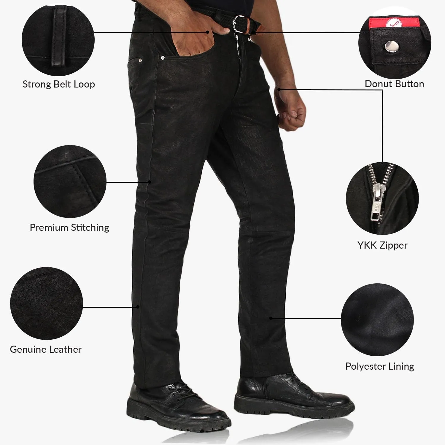 Laverapelle Men's Genuine Lambskin Leather Pants (Black, Leather Jeans) - 1804001