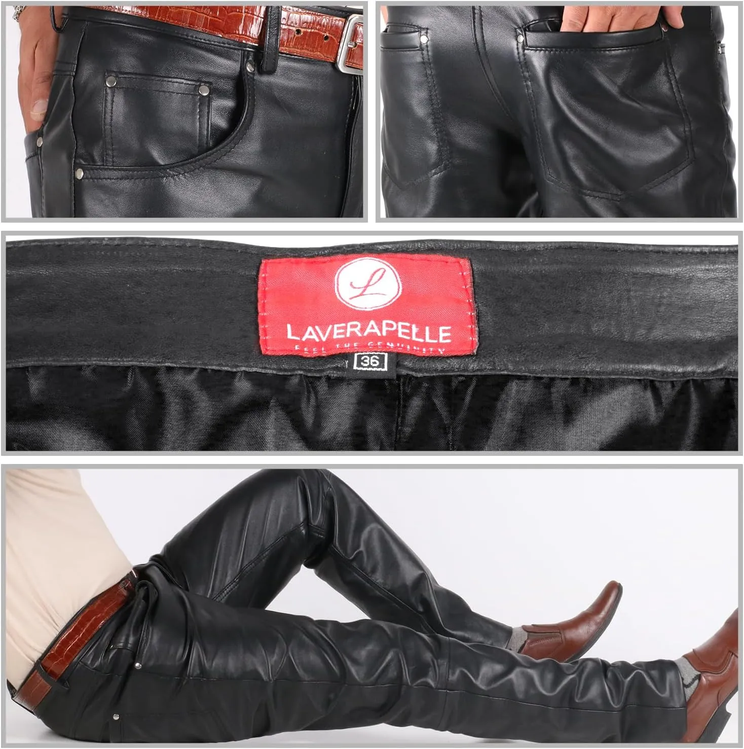 Laverapelle Men's Genuine Lambskin Leather Pants (Black, Leather Jeans) - 1804001