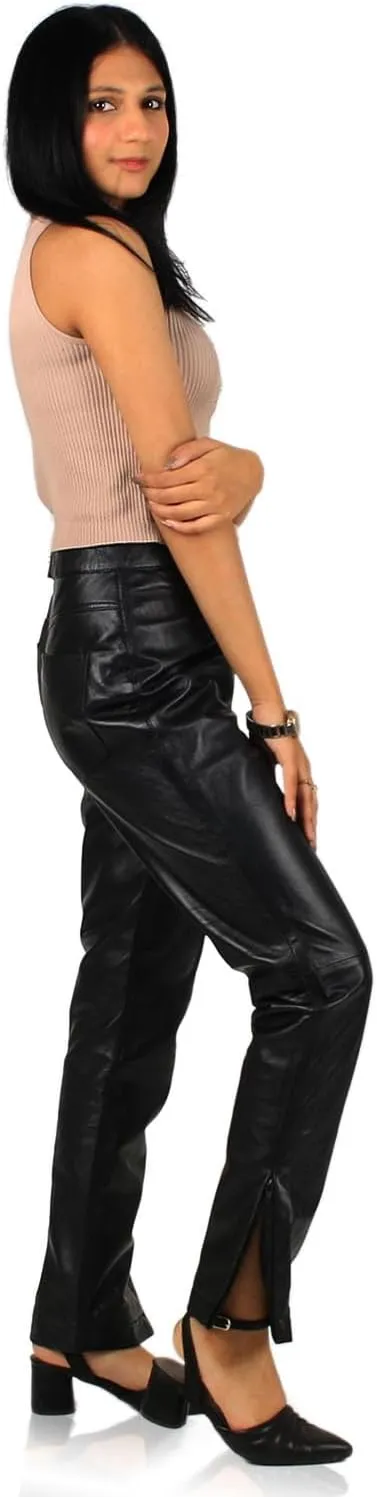 Laverapelle Women's Genuine Lambskin Zip-Slit Leather Pants (Black, Leather Jeans) - 2424005