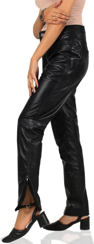 Laverapelle Women's Genuine Lambskin Zip-Slit Leather Pants (Black, Leather Jeans) - 2424005