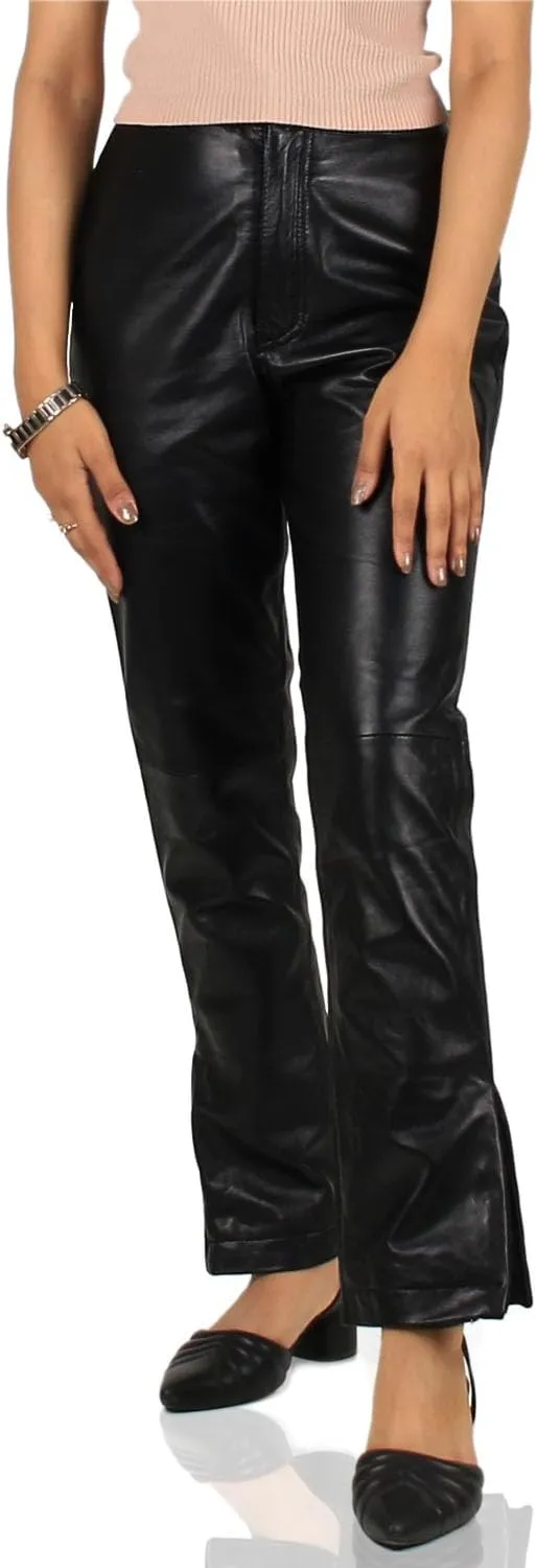 Laverapelle Women's Genuine Lambskin Zip-Slit Leather Pants (Black, Leather Jeans) - 2424005