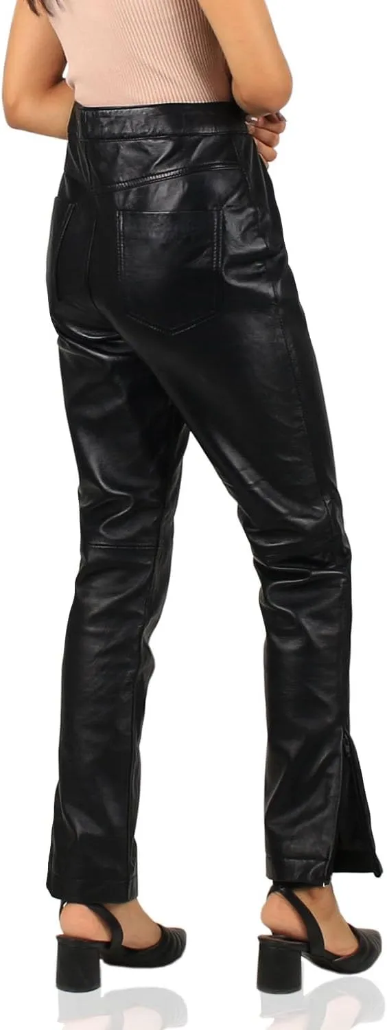 Laverapelle Women's Genuine Lambskin Zip-Slit Leather Pants (Black, Leather Jeans) - 2424005
