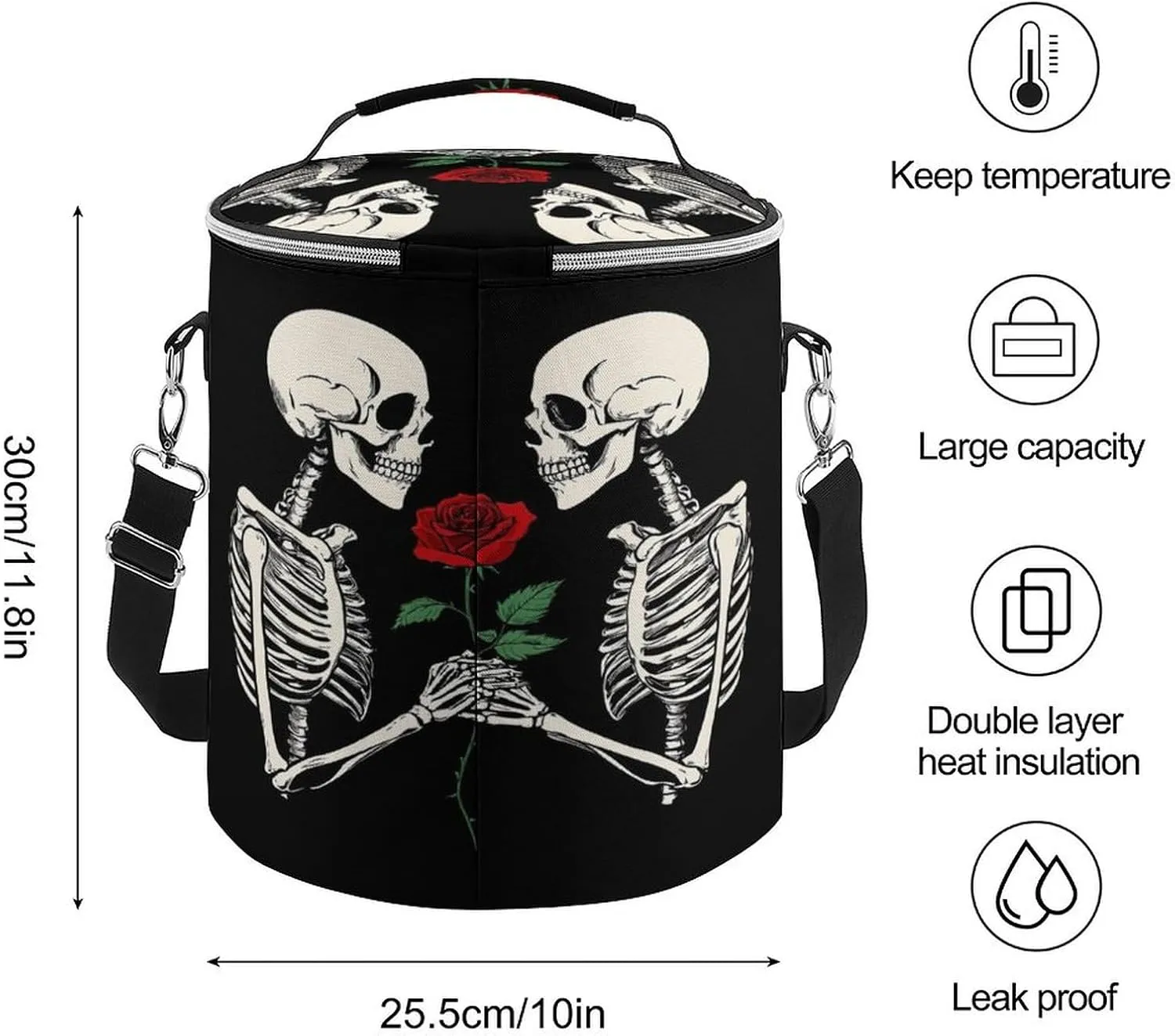 Leak Proof Rose Flower Skull Love Skeleton Insulated Cooling Pack Easy to Carry, Collapsible Backpack Cooler for Outdoor Picnic Lunch Hiking Camping